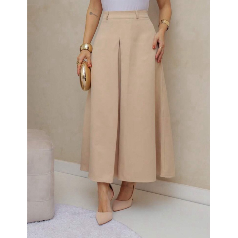 Saia Longa Alfaiataria Fit e Flare Feminina Moda Evangélica Cintura Alta Fenda Fechada em Oferta na Shopee