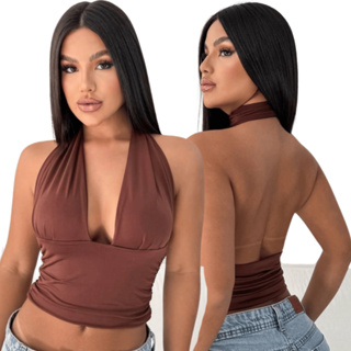 Top De Amarrar No Pescoço Blusinha Feminina Com Detalhe Frente Única Diversos Jeitos De Amarrar em Oferta na Shopee