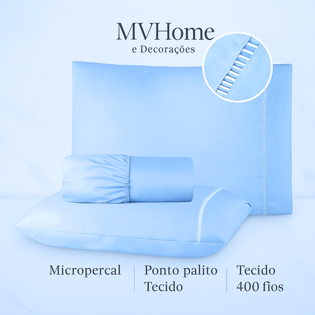 Kit Jogo de Lençol Micro Percal 400 Fios Ponto Palito - Solteiro / Casal Padrão / Queen / King