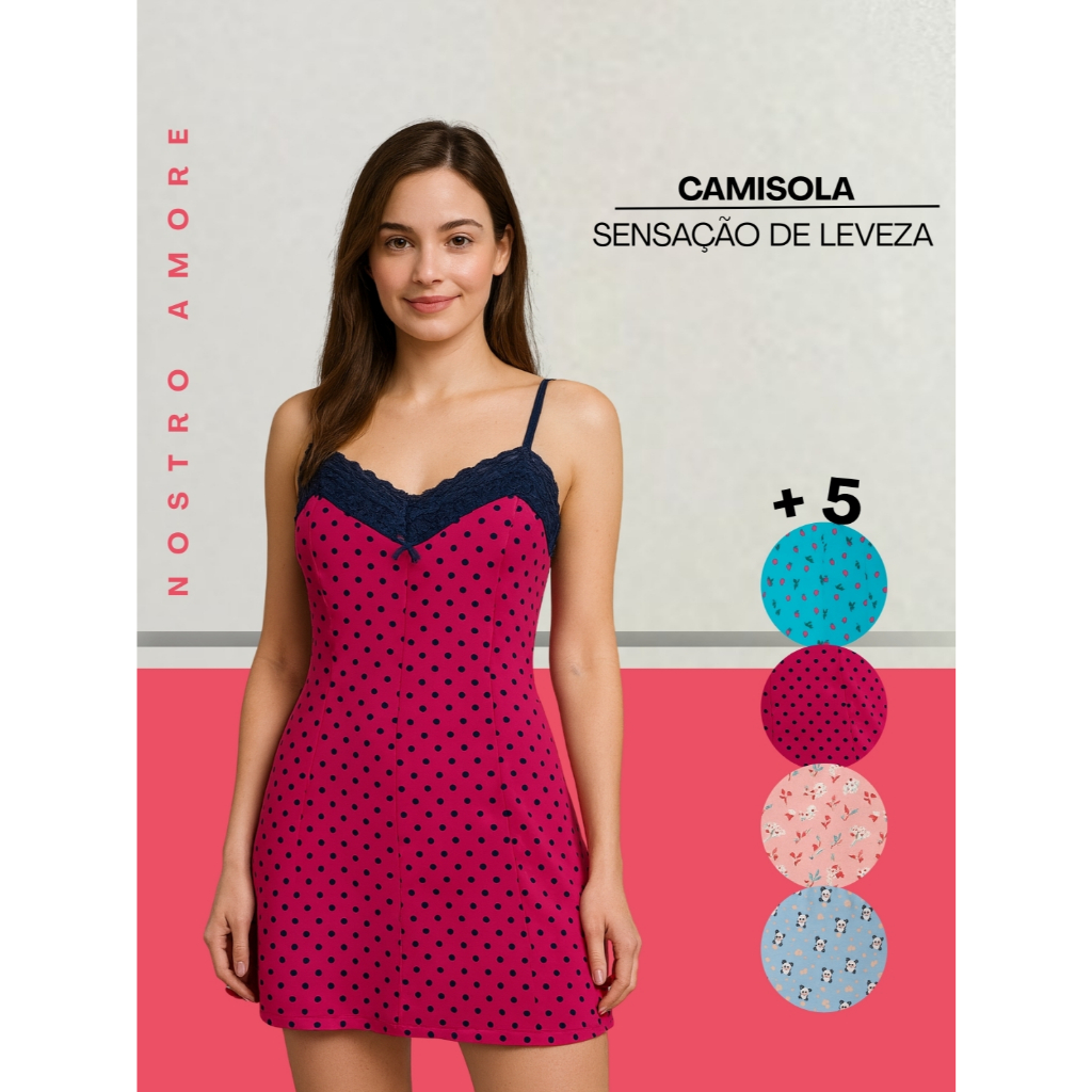 Camisola Feminina com Renda Alça Regulável Tecido Confortável
