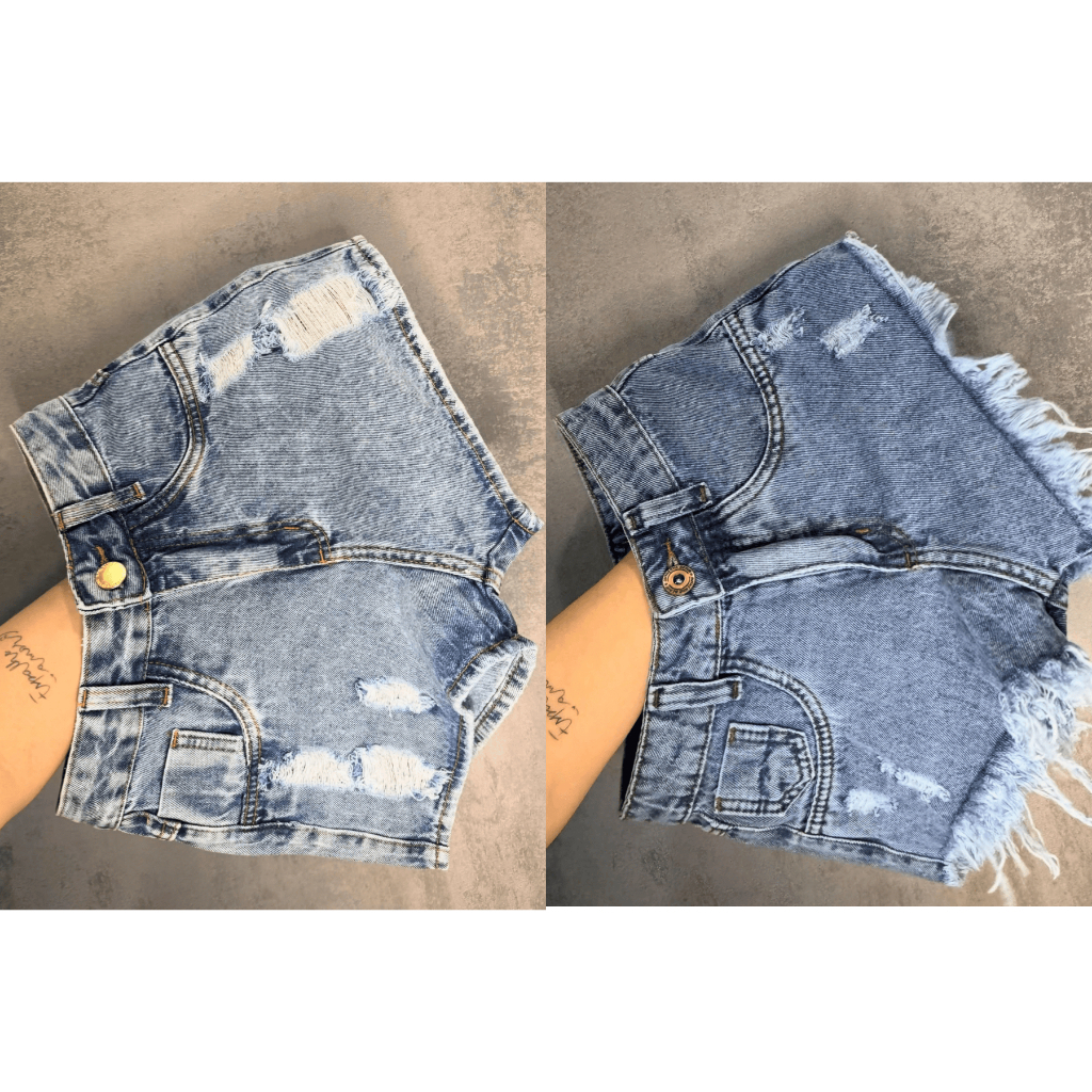 Short Jeans Feminino Cintura Alta Barra Virada Sem Lycra Blogueira Sem Bolso em Oferta na Shopee