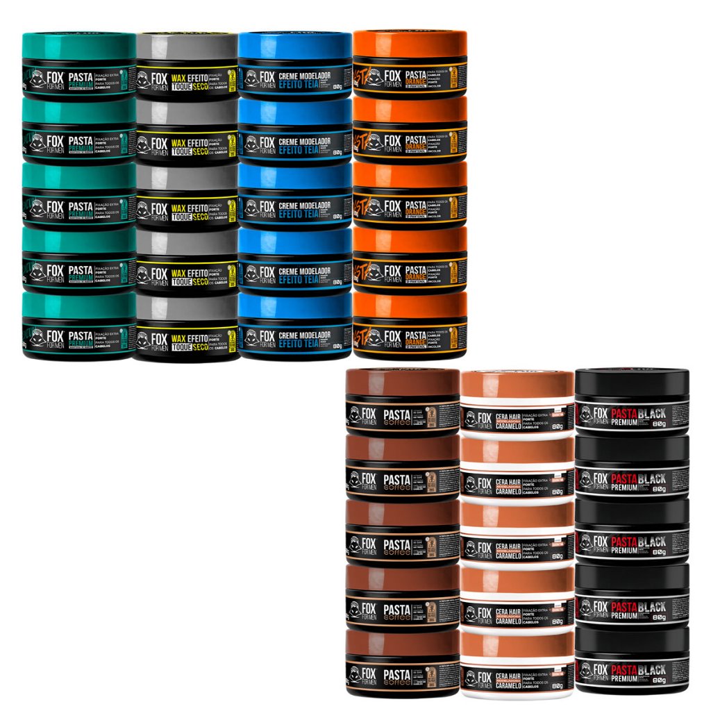 KIT PASTAS FOX FOR MEN MAIS VENDIDAS - 35UNID 80GR - Premium Seco Teia Orange Coffe Caramelo Black