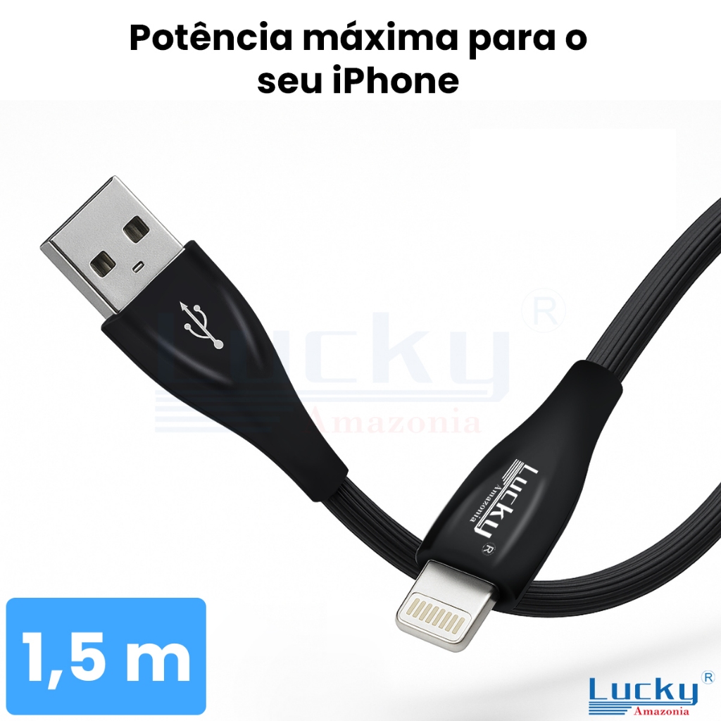 Cabo iPhone Reforçado USB Lightning 1,5m Cabo de Carregamento Rápido Compatível com iPhone iPad