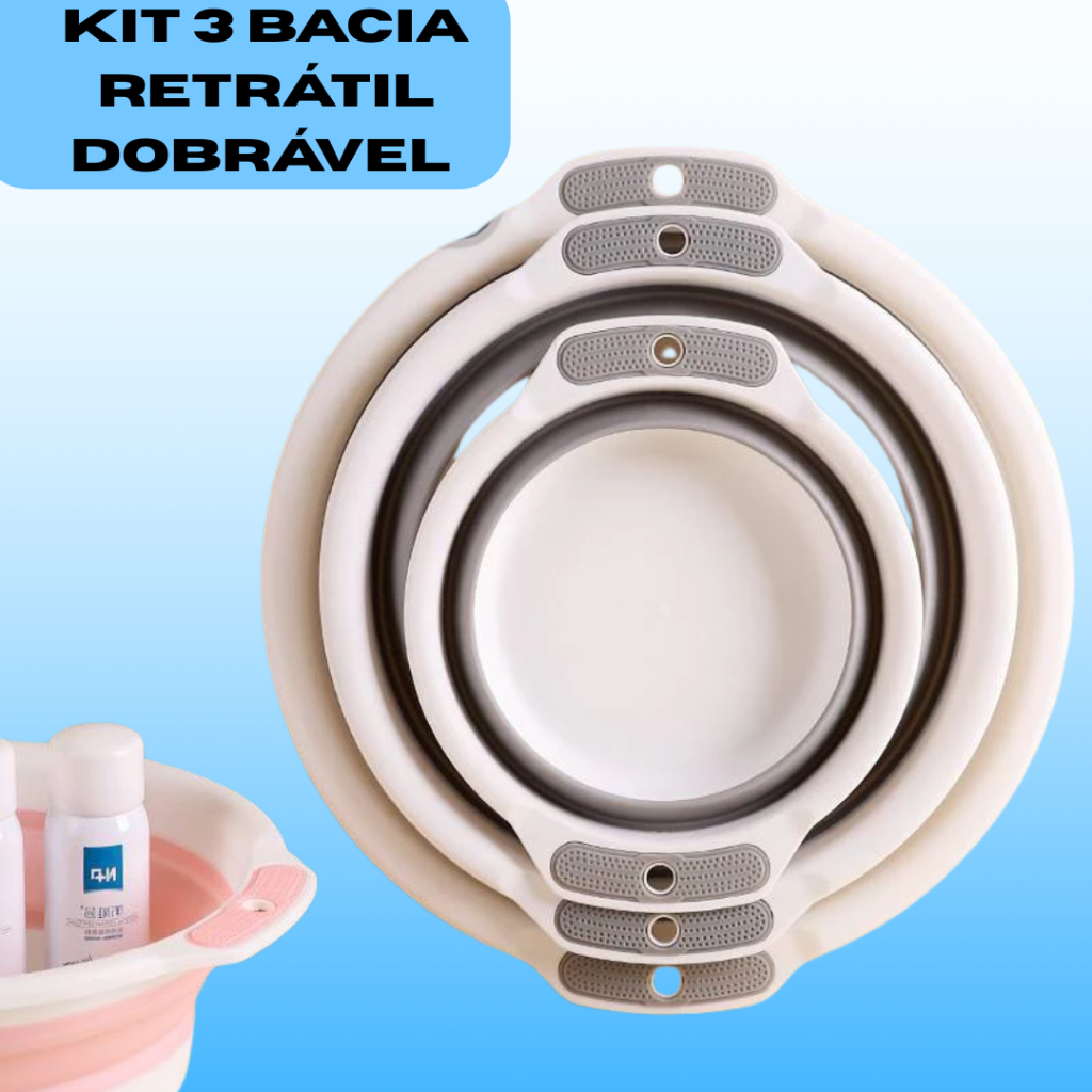 Kit 3 Bacia Retrátil Dobrável Multiuso Litros Cesto salao unha pes lavaBalde  Cuba Tina  Gamela Pote Caçamba