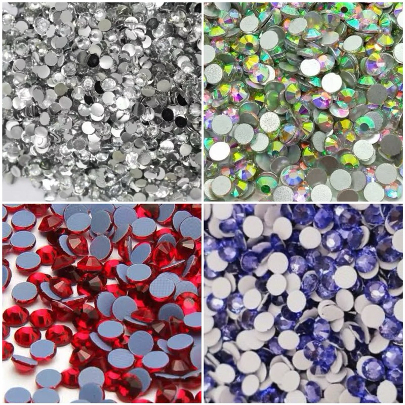 Pedras de Strass de Vidro Base Reta para Colagem Cristal/Furta Cor/Azul ss5/ss6/ss8/ss10/ss12/ss16/ss20/ss30 Aprox.200un