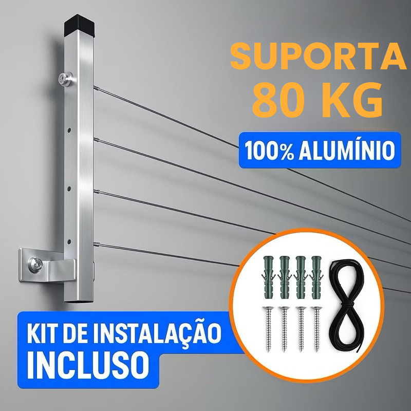 Varal Alumínio Premium Reforçado Retrátil De Parede Para Roupas Suporta Até 80kg em Oferta na Shopee