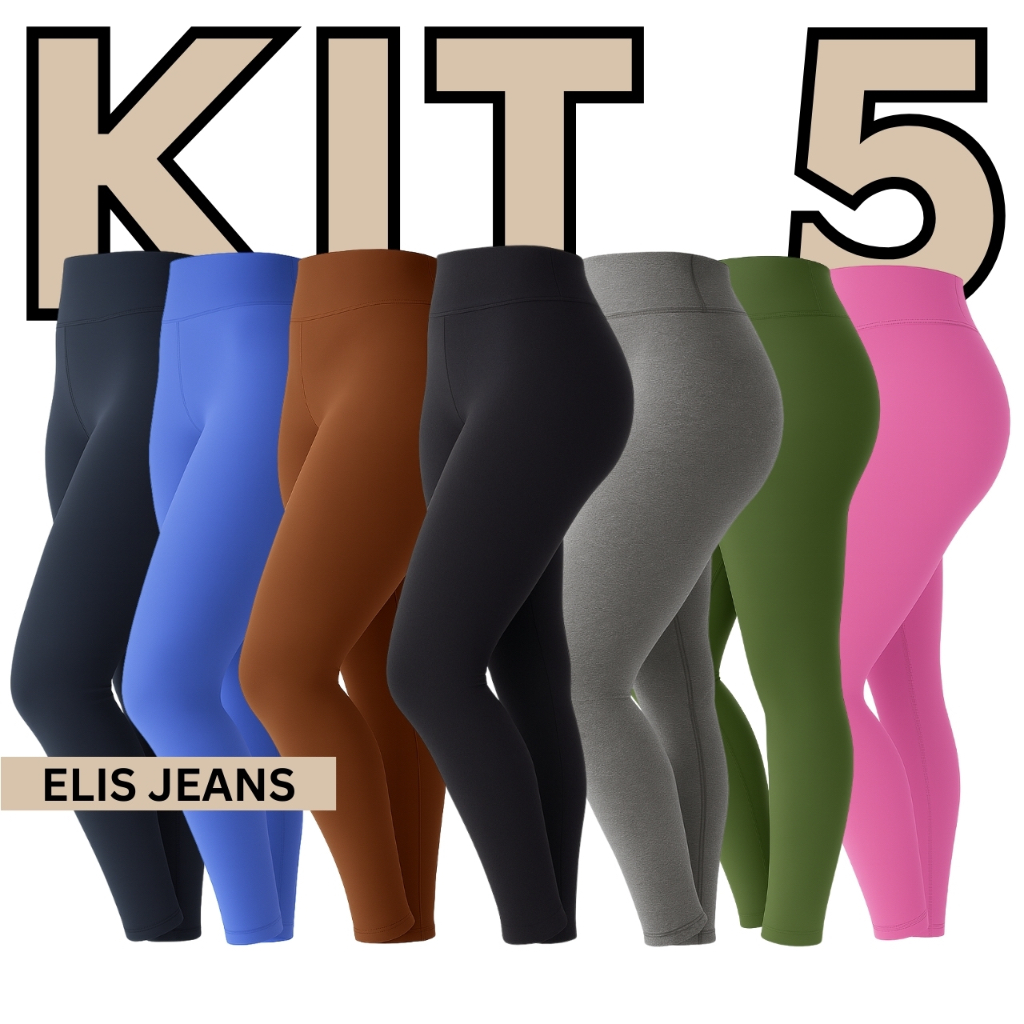 Kit 5 Calças Legging Fitness Feminina Cintura Alta Leg Suplex Academia Zero Transparência