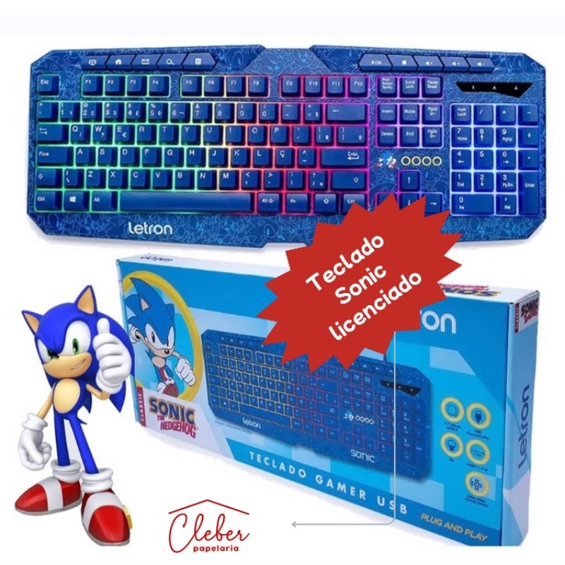 Teclado Gamer USB LED Sonic ABNT2 Letron  ( LICENCIADO   SONIC ) LETRON