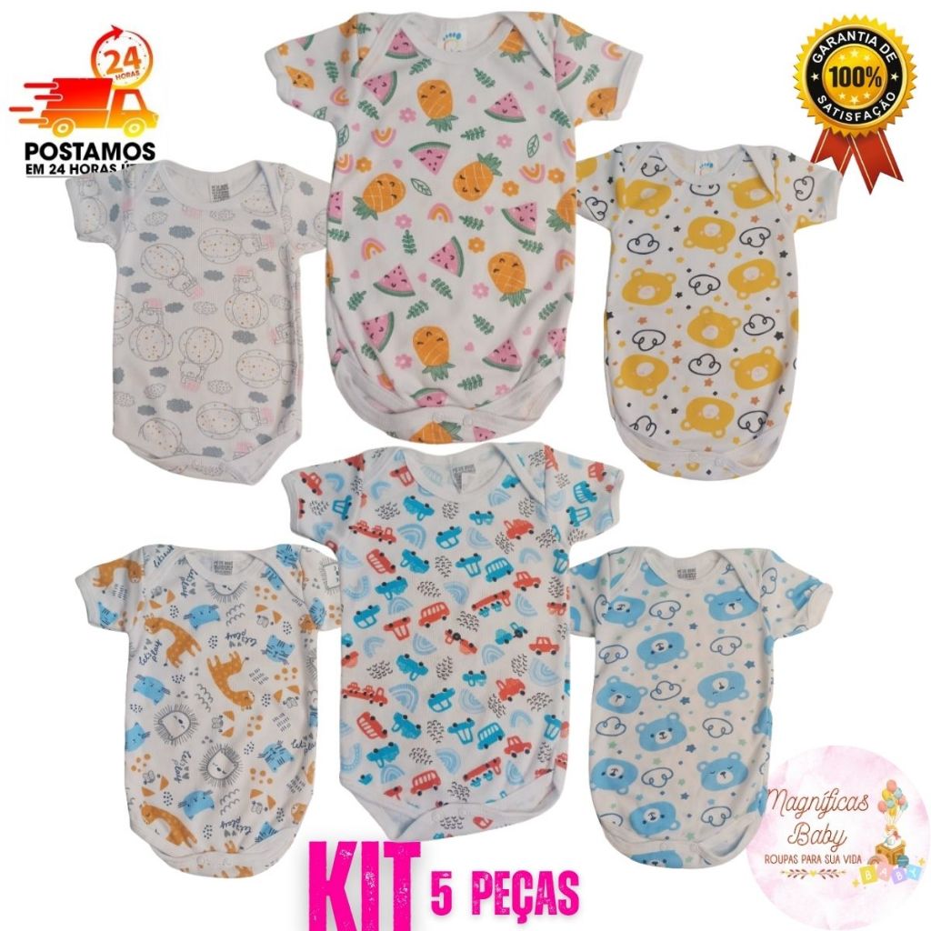 Kit 5 Body Manga Curta Estampado Body Bebê Manga Curta Estampada Kit Enxoval bebê Body Menino Menina em Oferta na Shopee