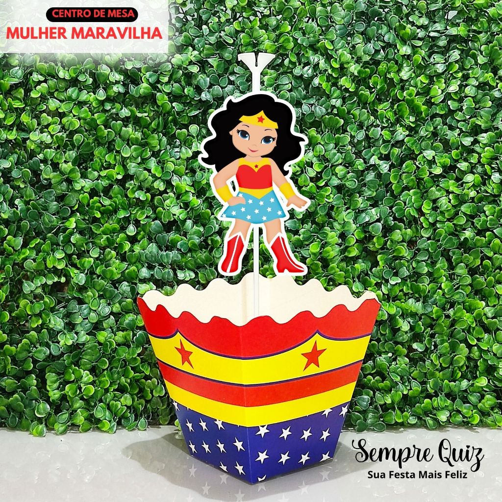 CENTRO DE MESA MULHER MARAVILHA COM CACHEPO GRANDE