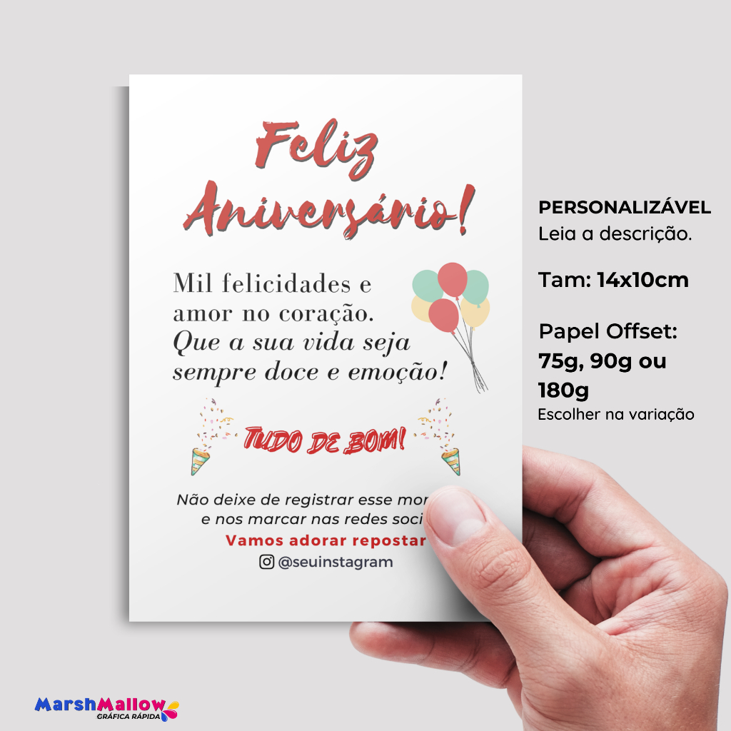 100 ou 50 Cartão Carta de Agradecimento ao Cliente Personalizada Cartão Tam 14x10