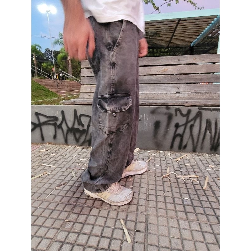 CALÇA CARGO BALÃO GRAFITE PRETO ESTORNADO em Oferta na Shopee