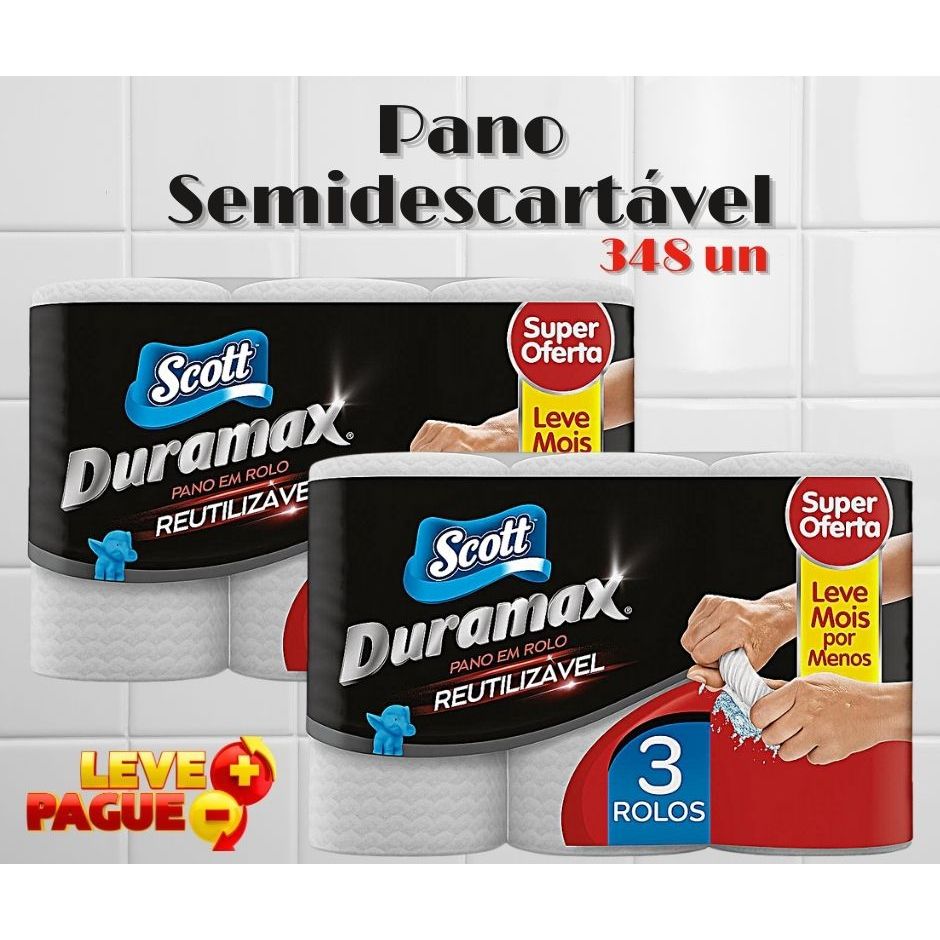 Kit Scott Duramax Pano reutilizável 6 Rolos - 348 Un/ Limpeza Avançada em Oferta na Shopee