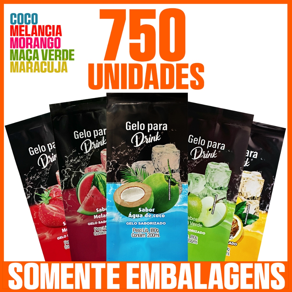 Embalagens 750 Unidades Saquinho Bopp Para Fabricação De Gelo Saborizado - Vários Sabores