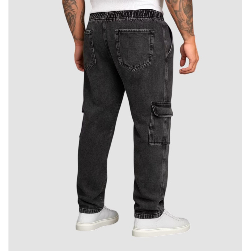 Kit com 2 Calças Cargo Masculinas Sarja Jeans Múltiplos Bolsos