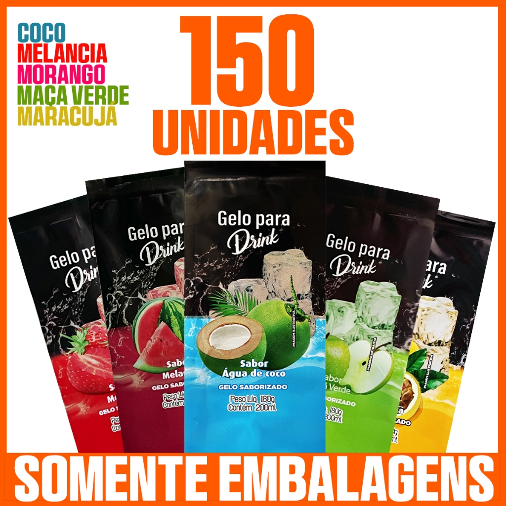 Embalagens 150 Unidades Saquinho Bopp Para Fabricação De Gelo Saborizado - Vários Sabores