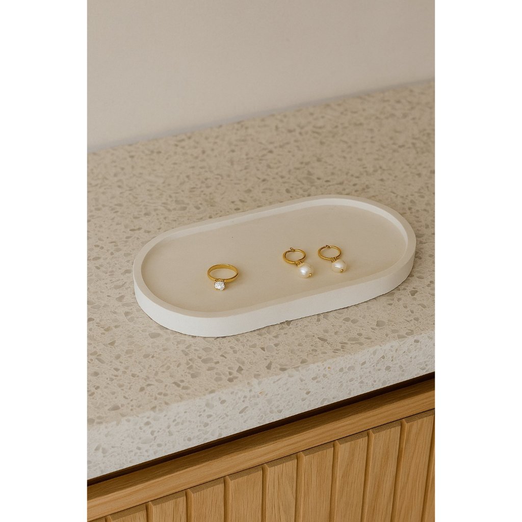 Bandeja Decorativa Oval Gesso 17cm Decora Bandeja Prato Gesso Porta Joias
