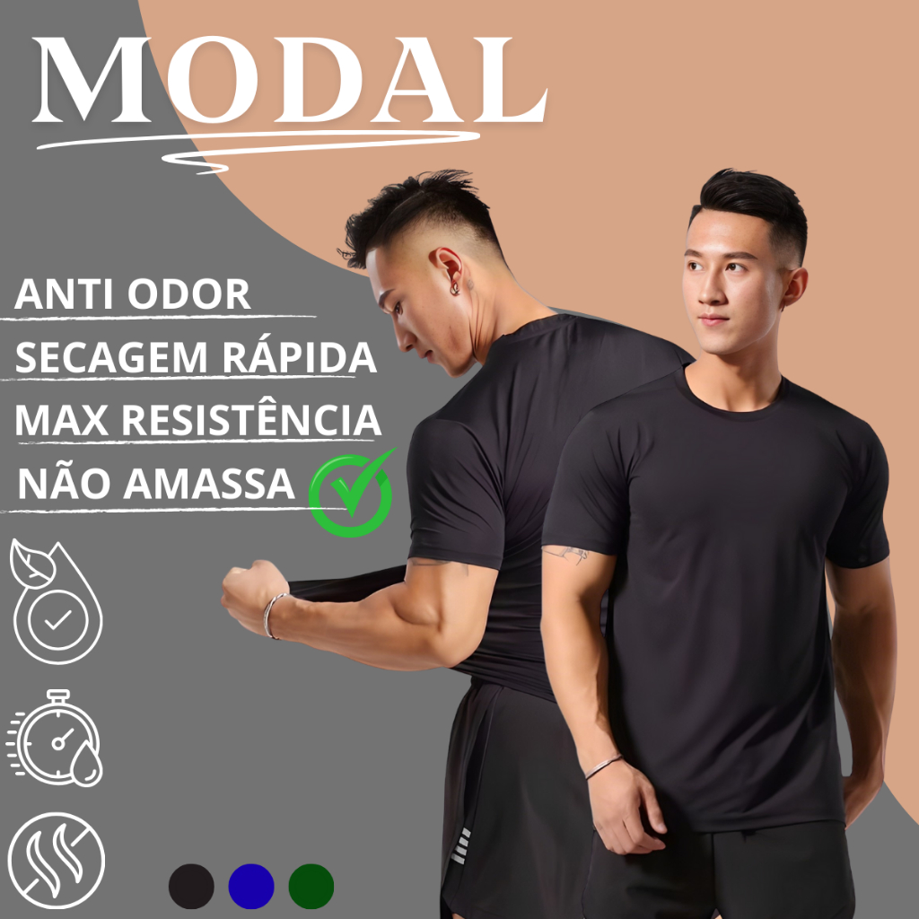 KIT 2 Camisetas Masculinas Modal Versátil Anti Odor Não Amassa em Oferta na Shopee