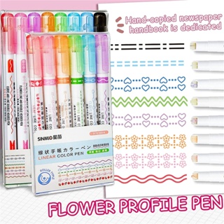 Kit 6 Cores Caneta de contorno floral, caneta de curvas, rolo Carimbo Roller Colorido Dupla Caneta em Oferta na Shopee