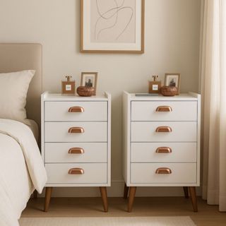 Kit 2 Mesas De Cabeceira Retrô Organizadora Quarto Com 4 Gavetas Puxador Concha Monet Mesa Lateral em Oferta na Shopee