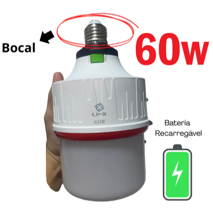 Super Lâmpada de Emergência Recarregável LED 60W  potente 12h de Energia 3 baterias em Oferta na Shopee