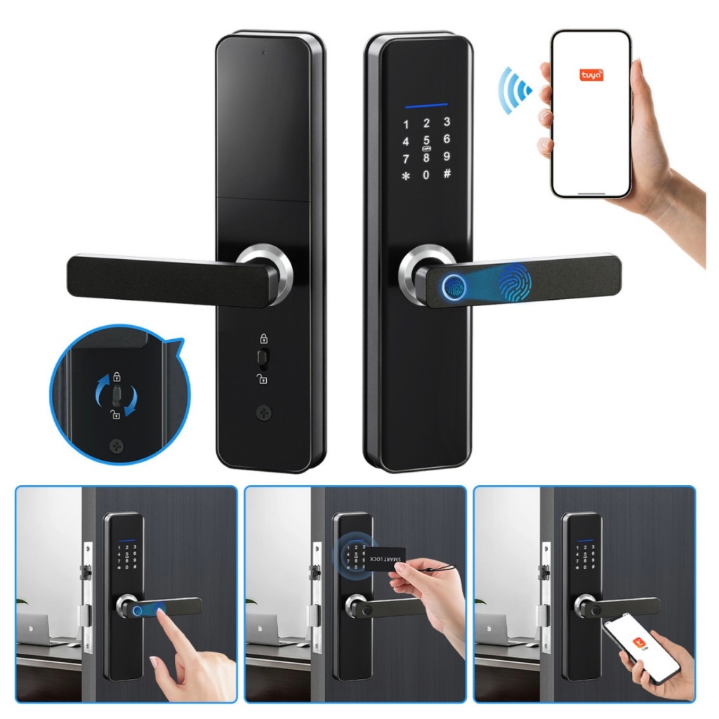 Fechadura Eletrônica Digital 4 em 1 Com Biometria, Bluetooth, Senha Touch, Chave e Tag