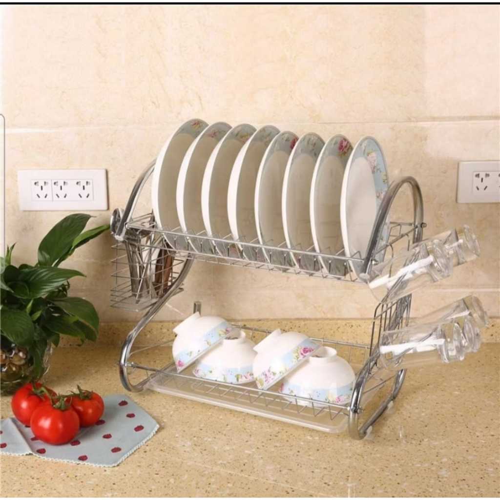 Escorredor De Louças 2 Andares Inox Com Porta Copo e Talheres, colheres