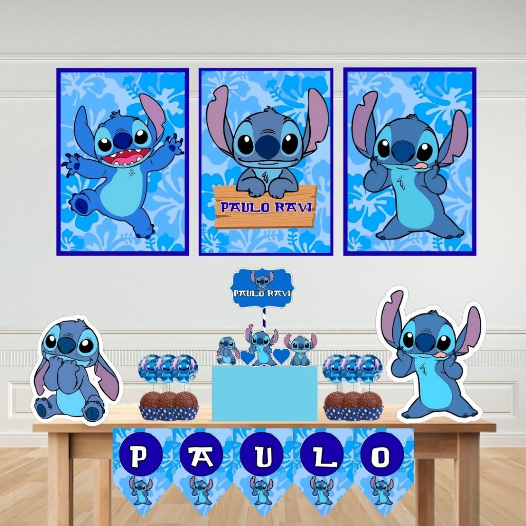 Kit Festa stich “Só um Bolinho” 🎉 Topo + Display + Bandeirolas+ tags p/doci – Personalizado com Nome – TODOS OS TEMAS em Oferta na Shopee