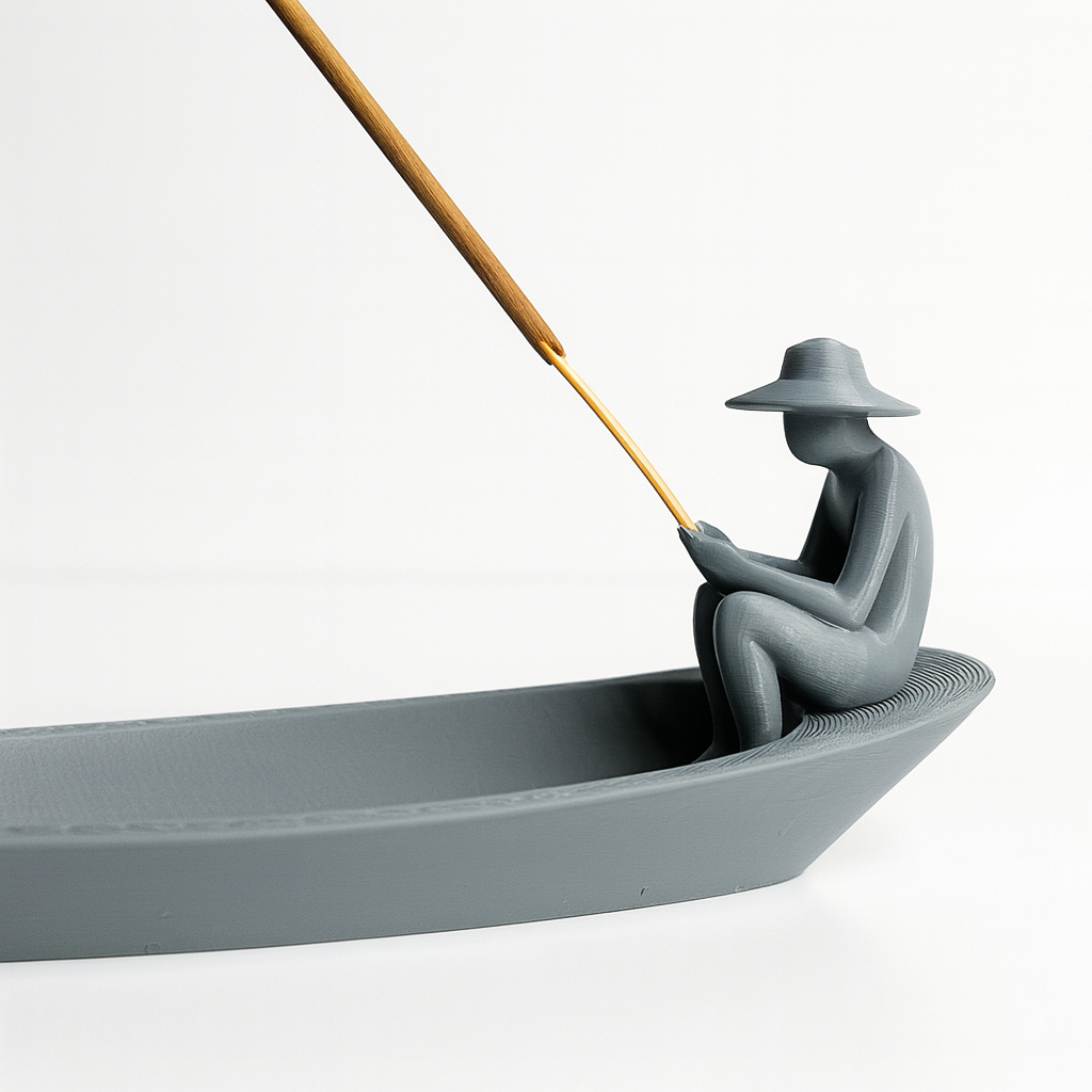 Imagem Incensario Porta Incenso Pescador 3D | Zen Decorativo |Cinza claro|– Suporte para Incenso de Vareta