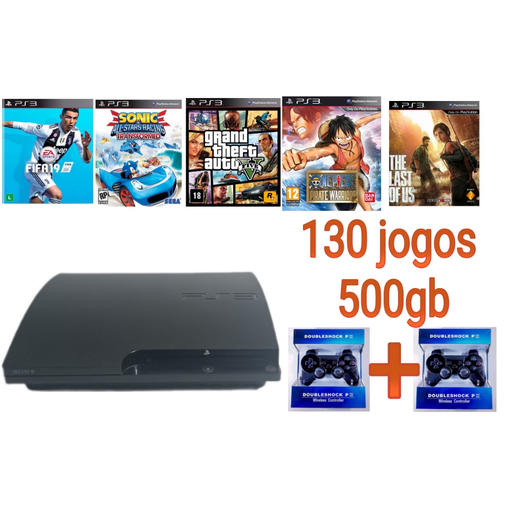 SONY PLAYSTATION 3 Slim PS3 130 GAMES + 2 CONTROLE  500GB USADO