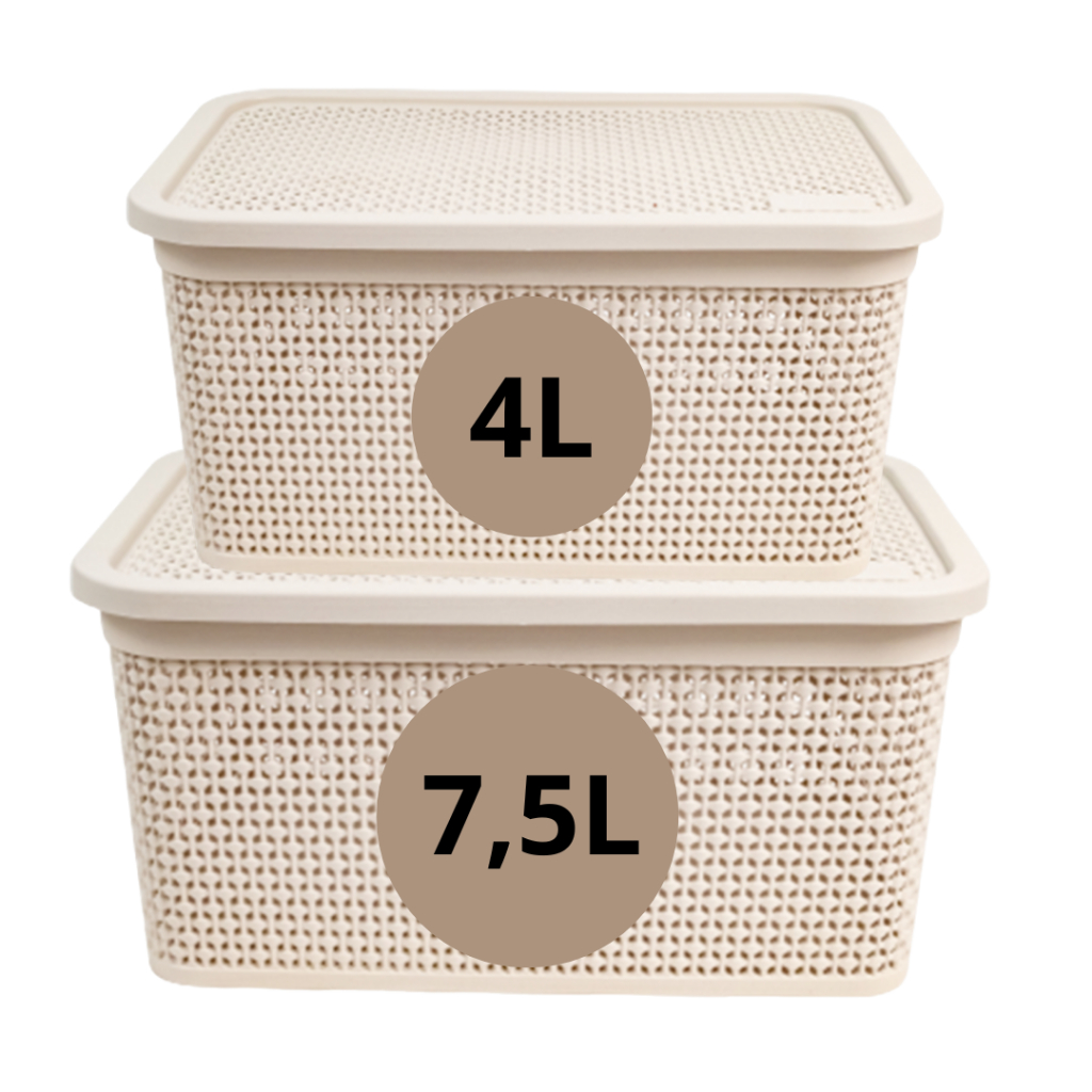Jogo 2 Caixas Organizadora  com Tampa 1 Rattan 7,5 Litros + 1 Rattan 4 Litros em Oferta na Shopee