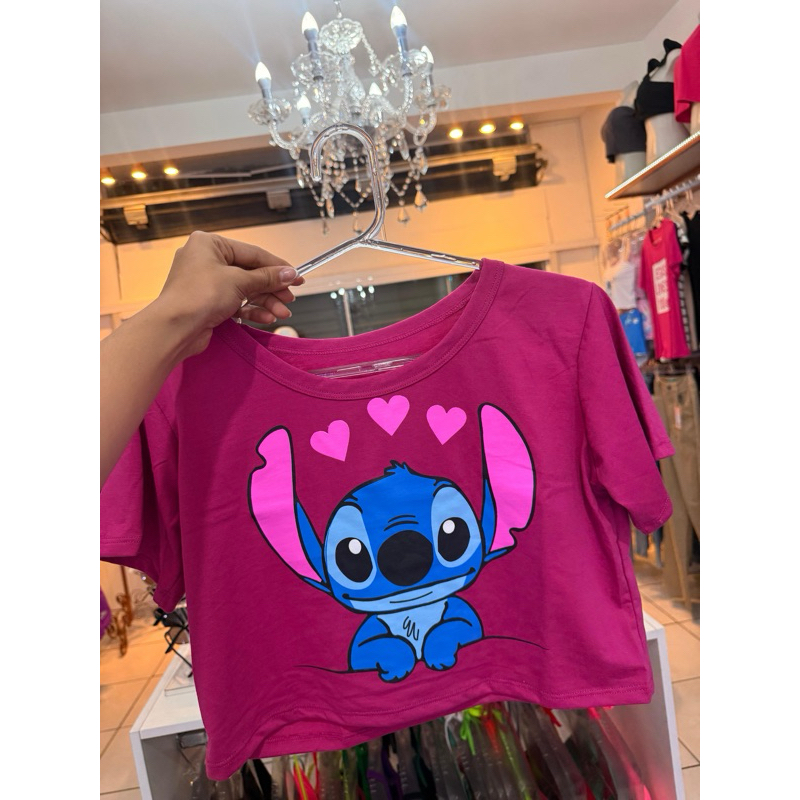 Cropped Personagem Stitch Estampado Feminino Blogueira em Oferta na Shopee