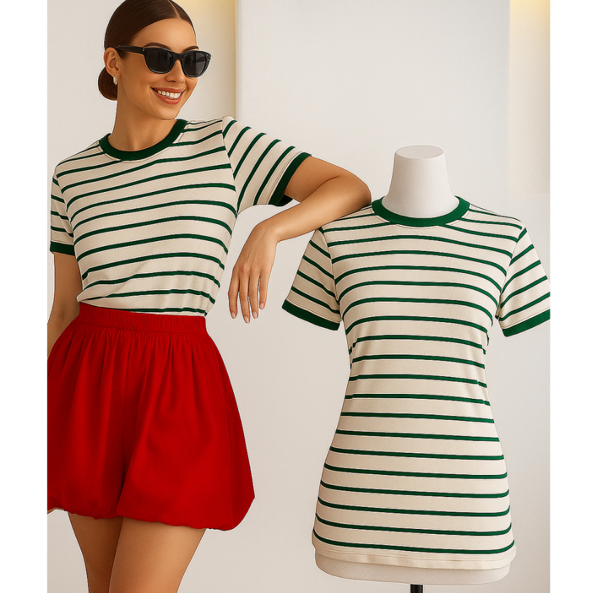 Blusa Básica Listrada Ribana Canelado Premium Casual Moda Gringa Basico Camiseta T-Shirt