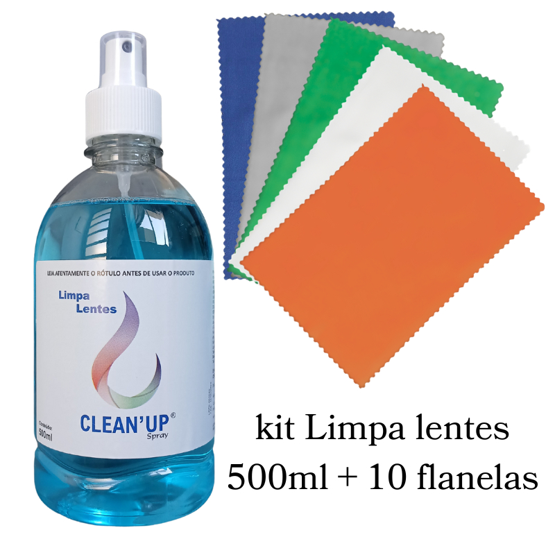 Kit Limpa Lentes Clean`Up 500ml Para Óculos Celular Computador Tablet + 10 Flanelas Microfibra Suede em Oferta na Shopee