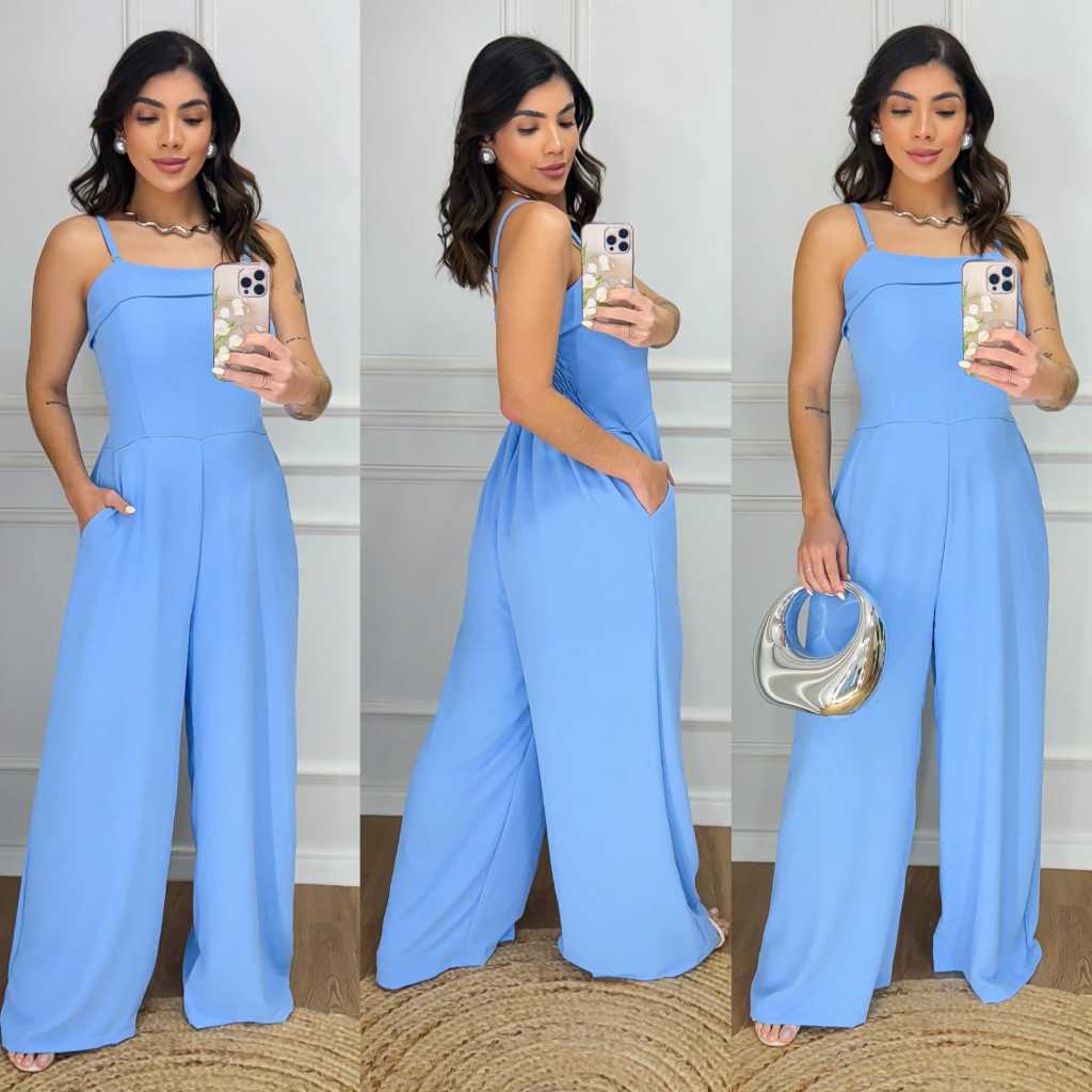 Macacão Pantalona Social Elegante Liso / Elastex Nas Costas