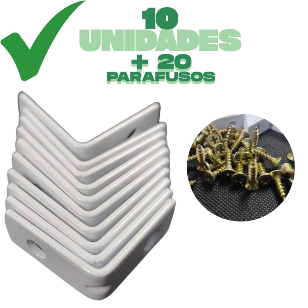 Kit Cantoneira Branca 2,5 cm Para Reforçar Moveis Cadeiras Prateleiras em Geral com Parafuso
