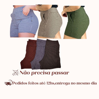 Short Feminino Jacquard Xadrez Confortável Básico Malha Elastano em Oferta na Shopee