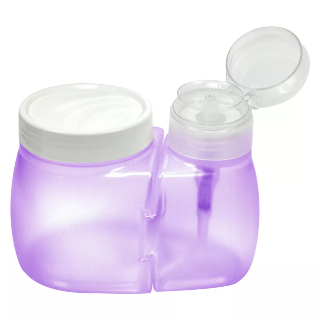 DOSADOR DE ACETONA REMOVEDOR DE ESMALTE COM PORTA ALGODÃO LILÁS ROXO TAMPA PRESSIONÁVEL VÁLVULA em Oferta na Shopee
