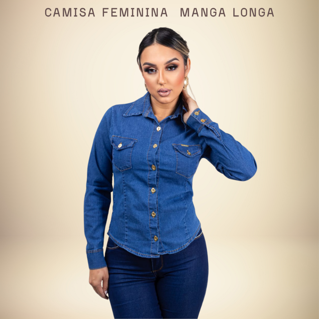 Camisa feminina linda de manga, blusa jeans, casual, festa, moda feminina