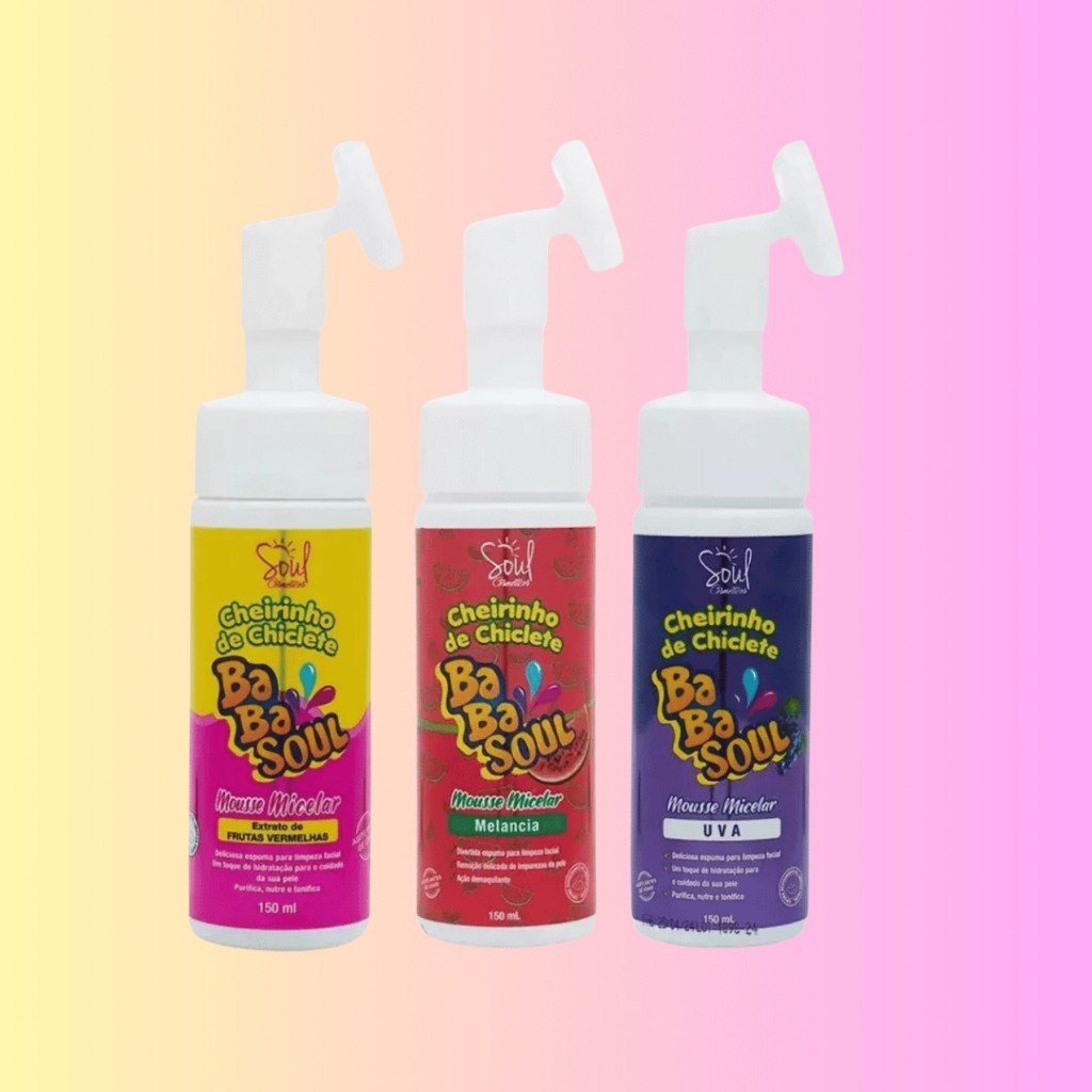 Mousse Micelar Babasoul / Espuma de Limpeza Facial Skin Care Cheirinho de Chiclete Frutas Vermelhas