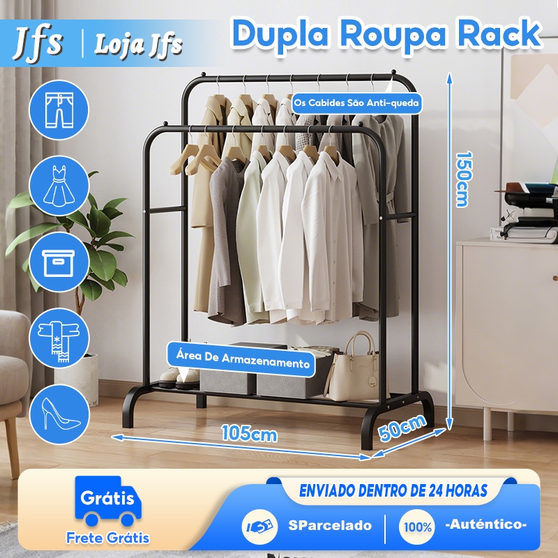 Guarda Roupa de Cabideiro de Chão de Camada Dupla com Sapateira, Cabideiro, Cabideiro Fácil de Montar Varal de Chão em Oferta na Shopee