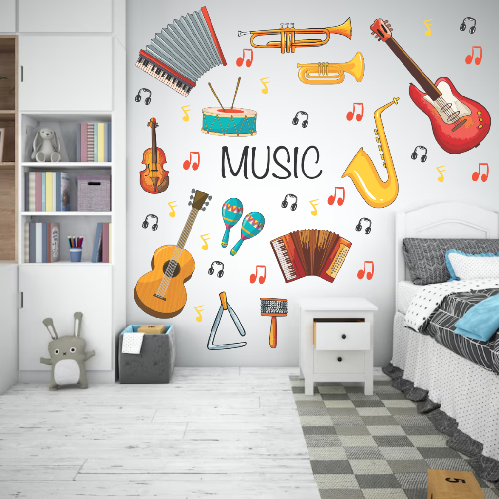 Adesivo De Parede Musicais Violão Sanfona Guitarra Banda Decorativo Sala Quarto Criança Infantil em Oferta na Shopee