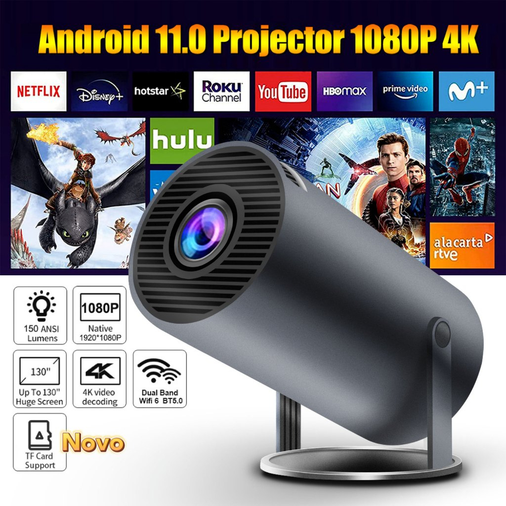 Projetor HY300 1080P 4K Android 11.0 5G Espelhamento De Tela… (Voltmax.store)