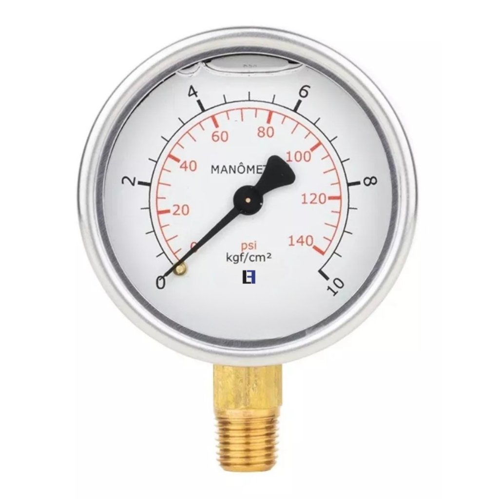 Manômetro De Pressão Com Glicerina 0 A 10 Bar / 0 A 150 Psi