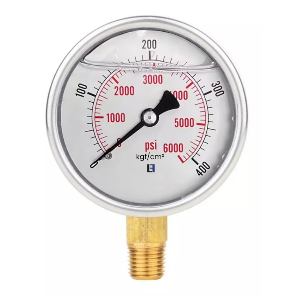 Manômetro Inox 63mm Vertical 1/4 Glicerina 400 Bar 6000 Psi