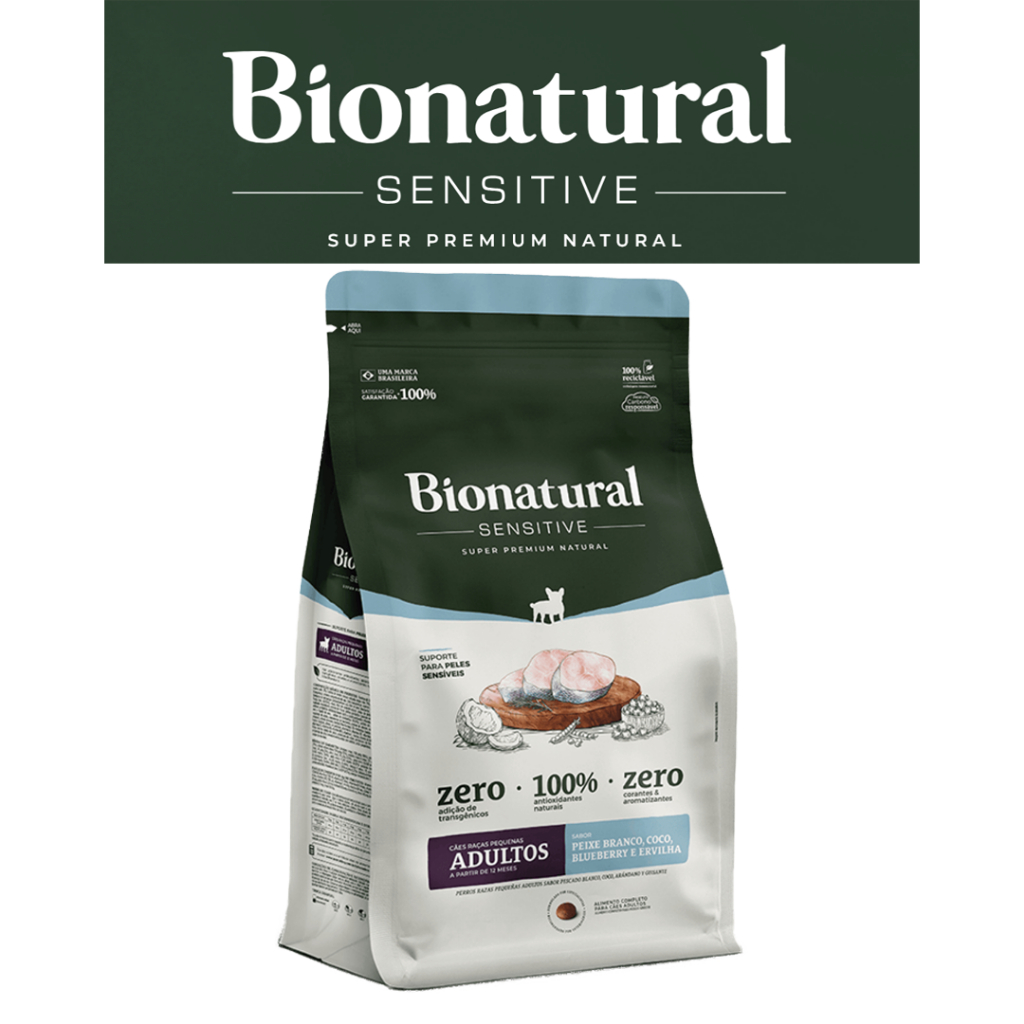 Detalhes do Ração Bionatural Sensitive Cães Adultos Raças Pequenas sabor Peixe Branco 10,1KG