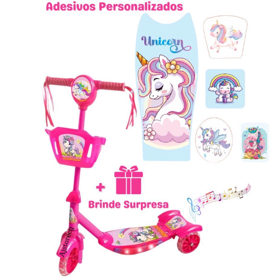 Patinete Infantil 3 Rodas Menino Menina Musica C/Cesta Luz Musica Promoção