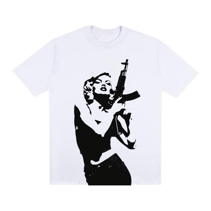 Camiseta Streetwear Estampada T-Shirt Branca Oversized Masculina Feminina Mulher Gangster Y2K Larga Estilosa