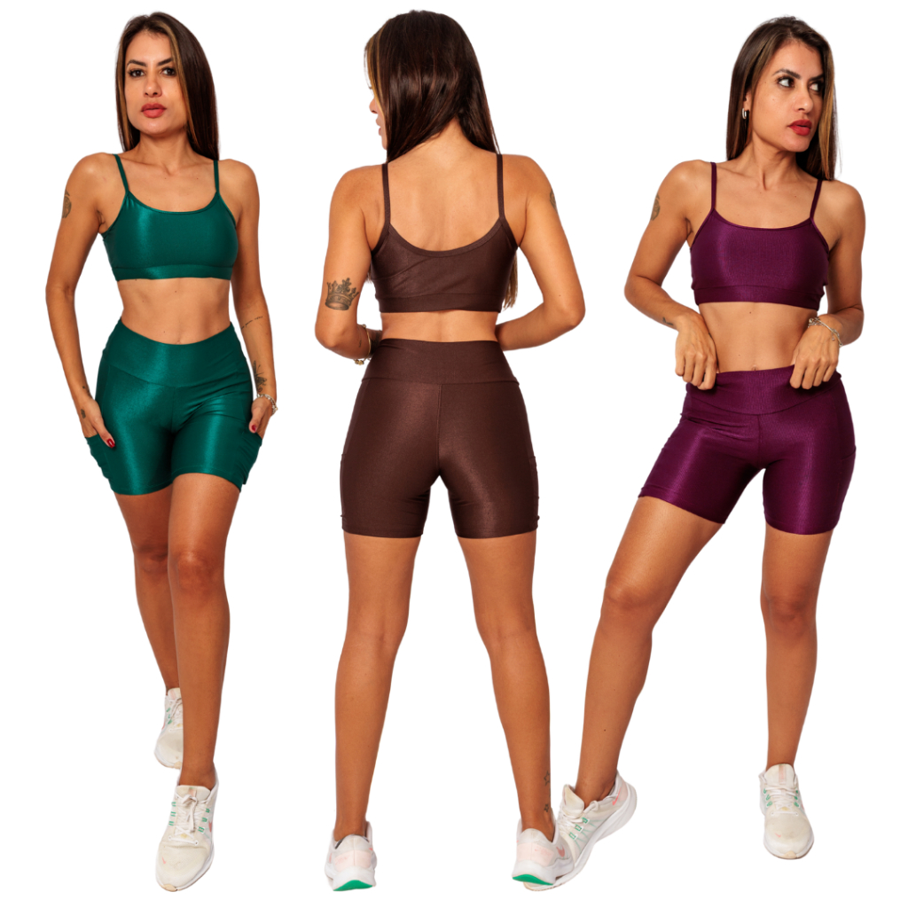 Kit 3 Conjunto Bermuda Bolso + Top Alcinha Abertura Bojo Micro Canelado Meia Coxa Mais Comprida em Oferta na Shopee