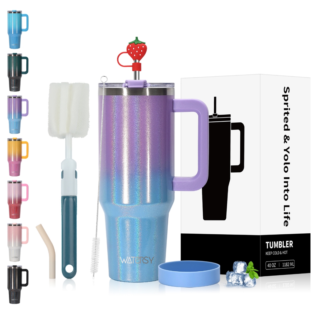 WATERSY Copo Térmico Inox Modelo arco-íris 1182ml Tampa com Canudo, Prático para Hidratação